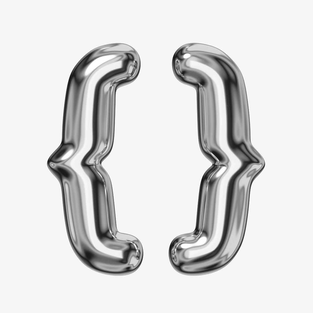 Curly brackets symbol, 3D chrome metallic balloon design