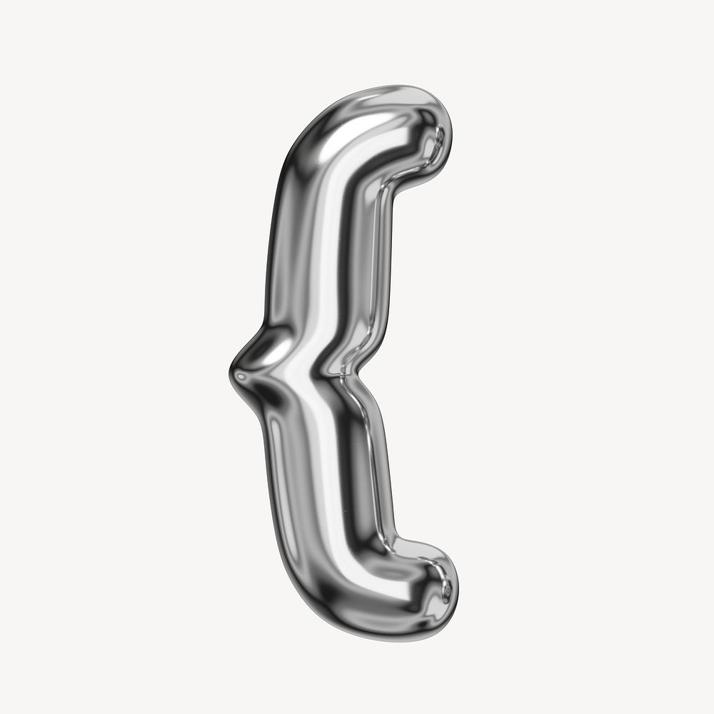 Curly bracket symbol, 3D chrome metallic balloon design