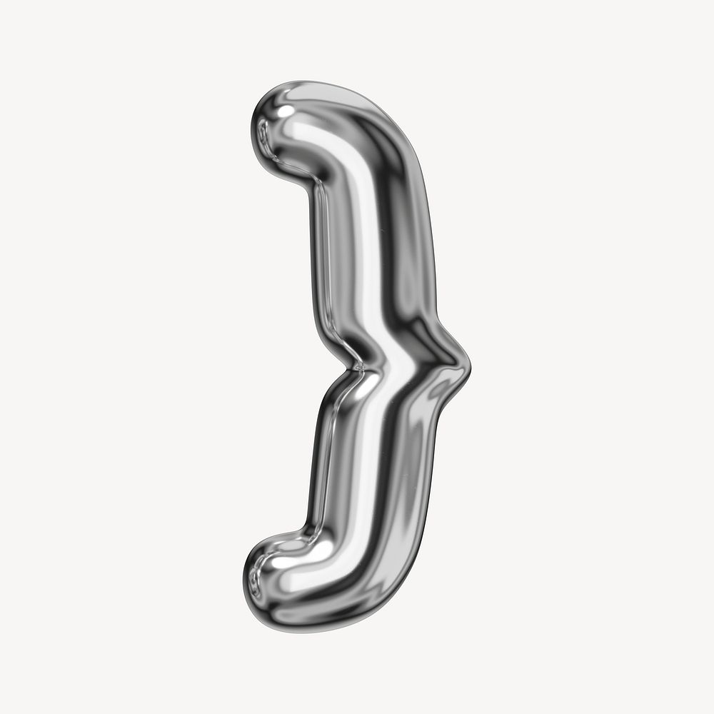 Curly bracket symbol, 3D chrome metallic balloon design