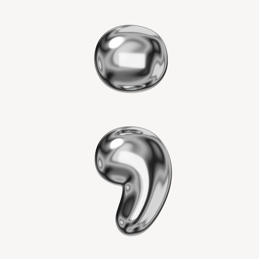 Semicolon symbol, 3D chrome metallic balloon design