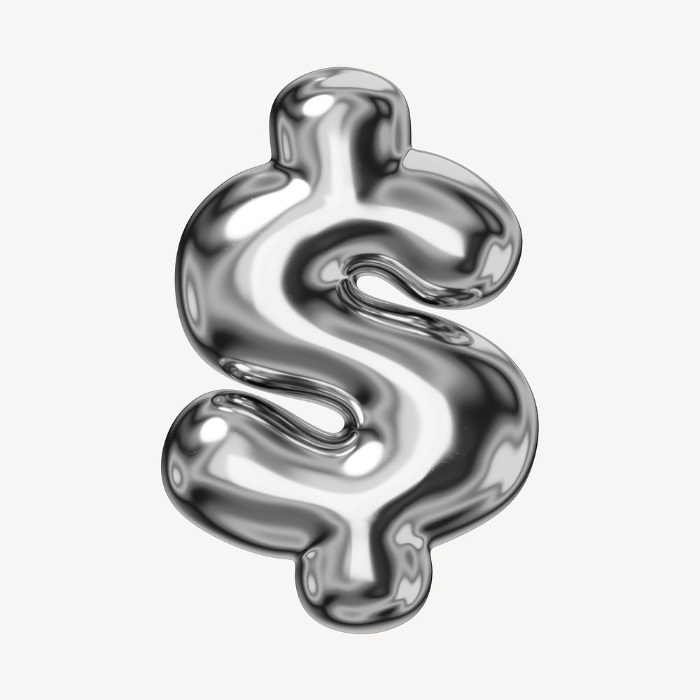 US dollar sign, 3D chrome metallic balloon design