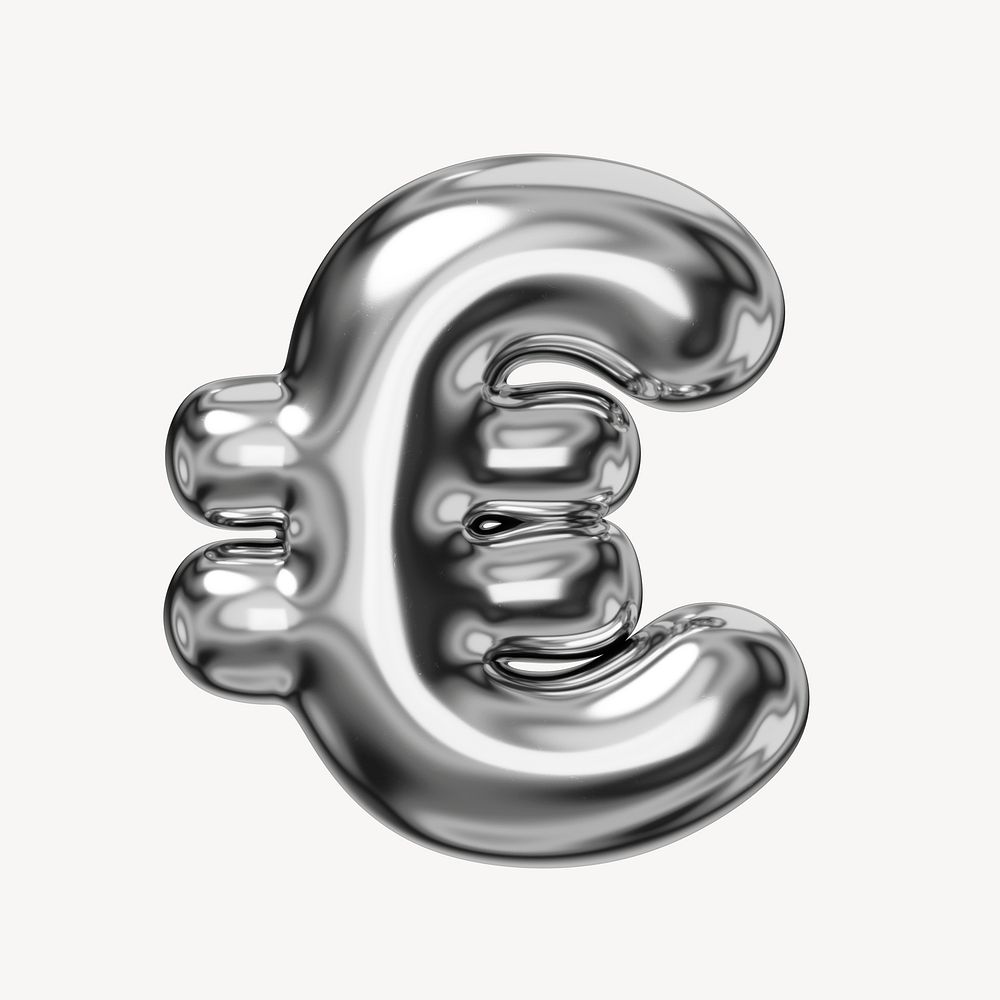 Euro currency sign, 3D chrome metallic balloon design