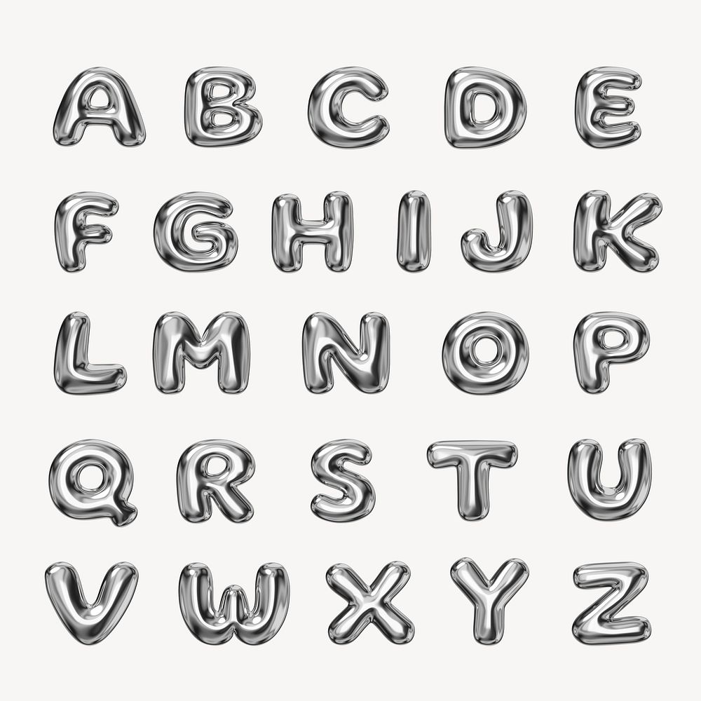 A-Z alphabet, 3D metallic balloon design set