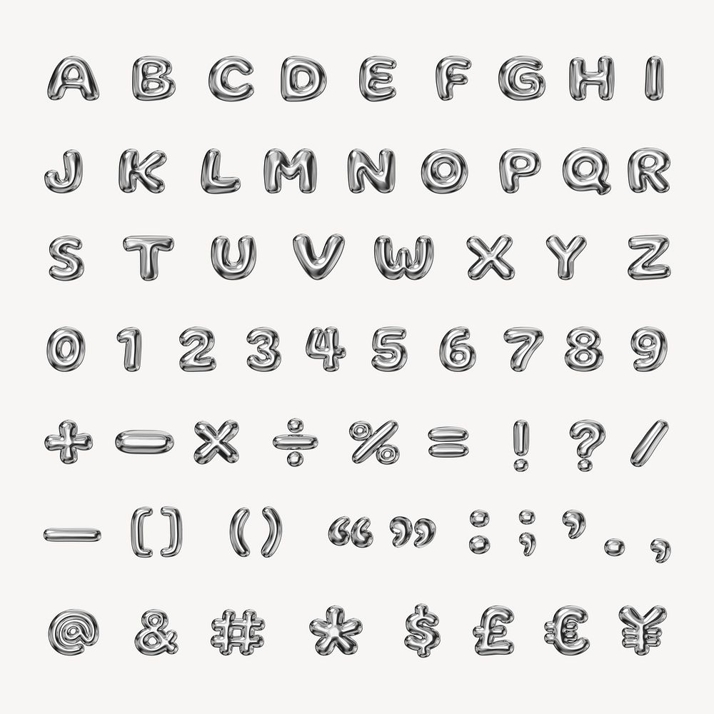 A-Z alphabet, numbers, 3D metallic balloon design set