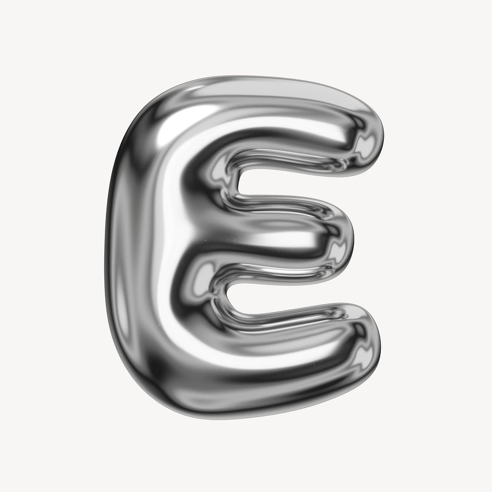 E alphabet, 3D chrome metallic balloon design