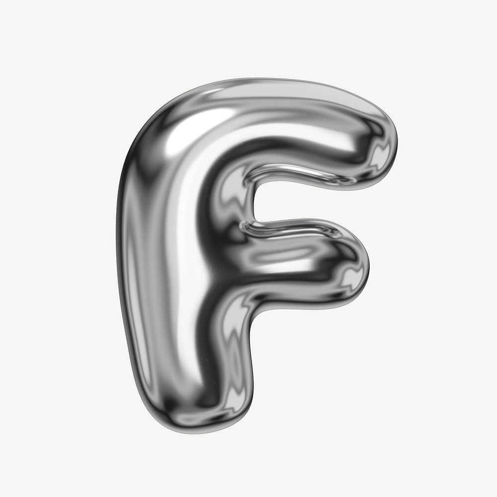 F alphabet, 3D chrome metallic balloon design