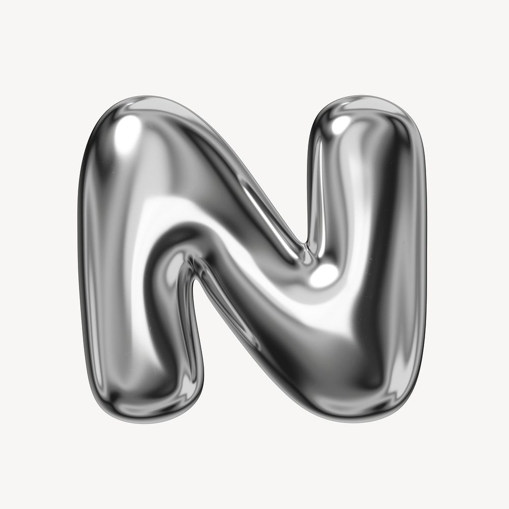 N alphabet, 3D chrome metallic balloon design