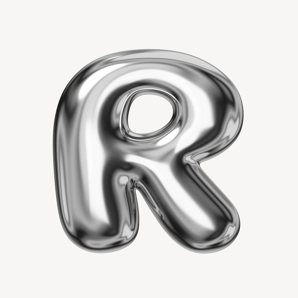 R alphabet, 3D chrome metallic balloon design