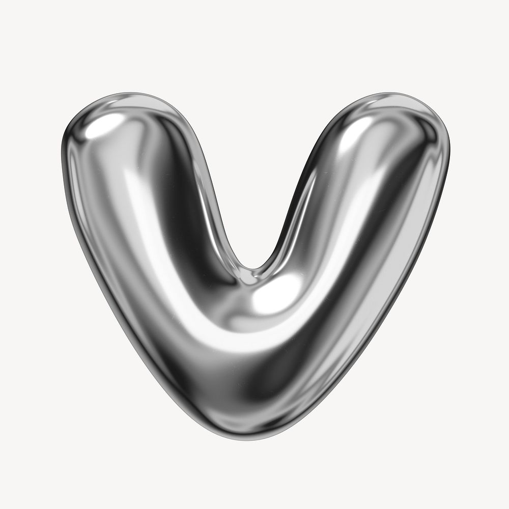 V alphabet, 3D chrome metallic balloon design