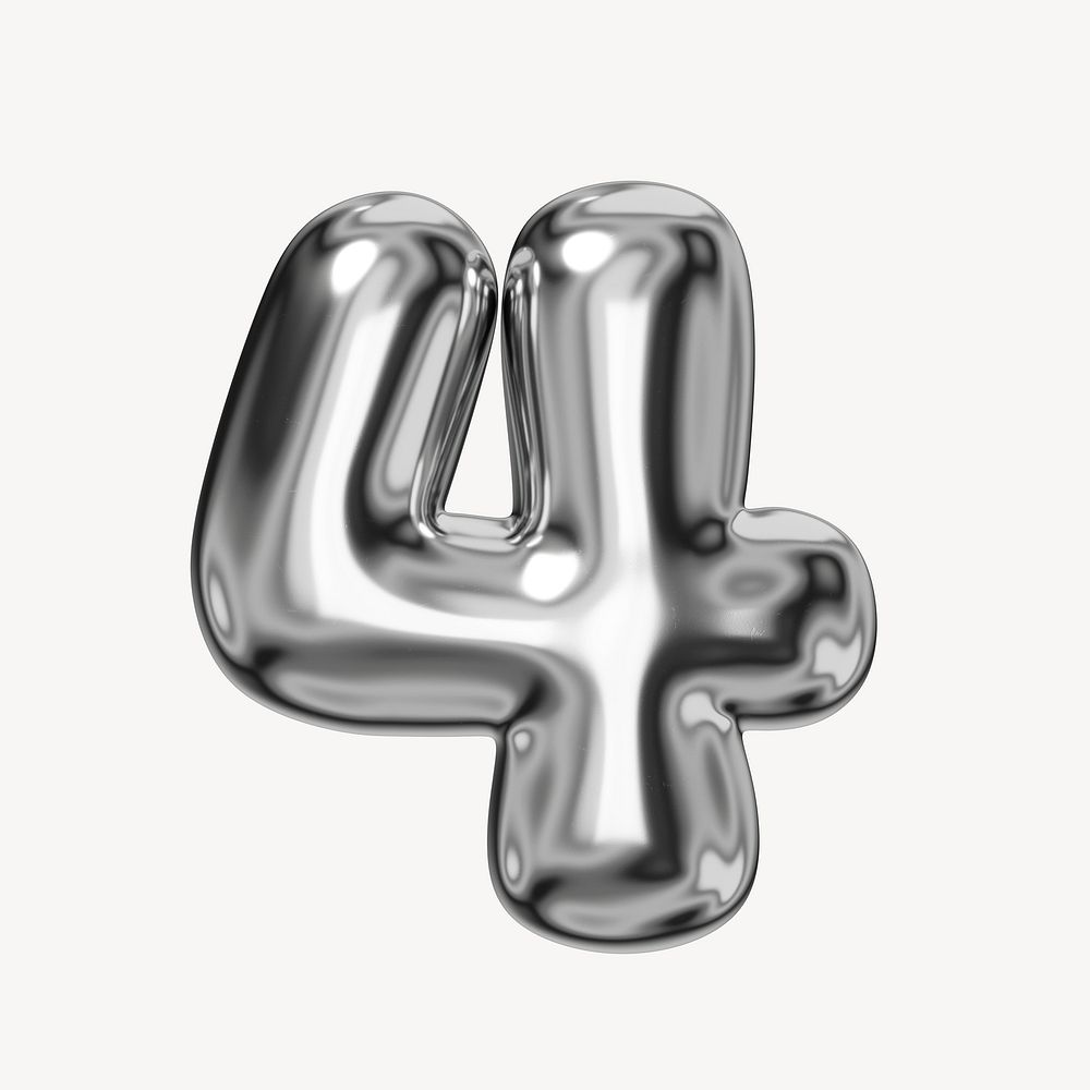 4 number four, 3D chrome metallic balloon design