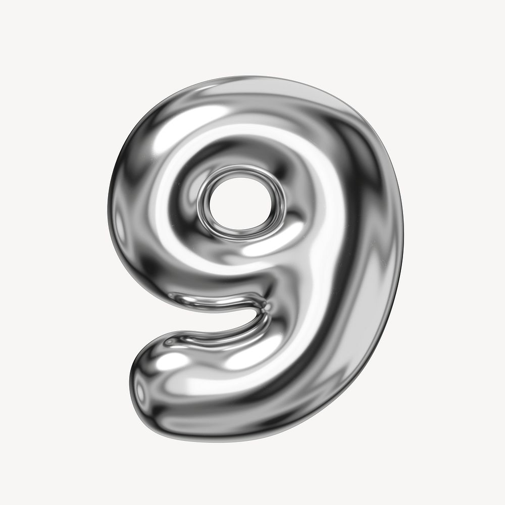9 number nine, 3D chrome metallic balloon design