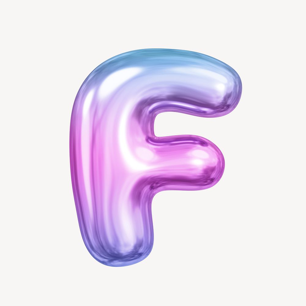 F letter, pink 3D gradient balloon English alphabet