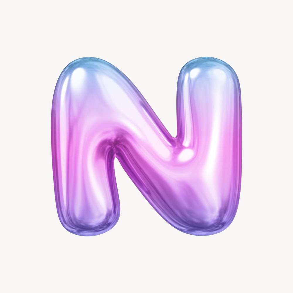 N letter, pink 3D gradient balloon English alphabet