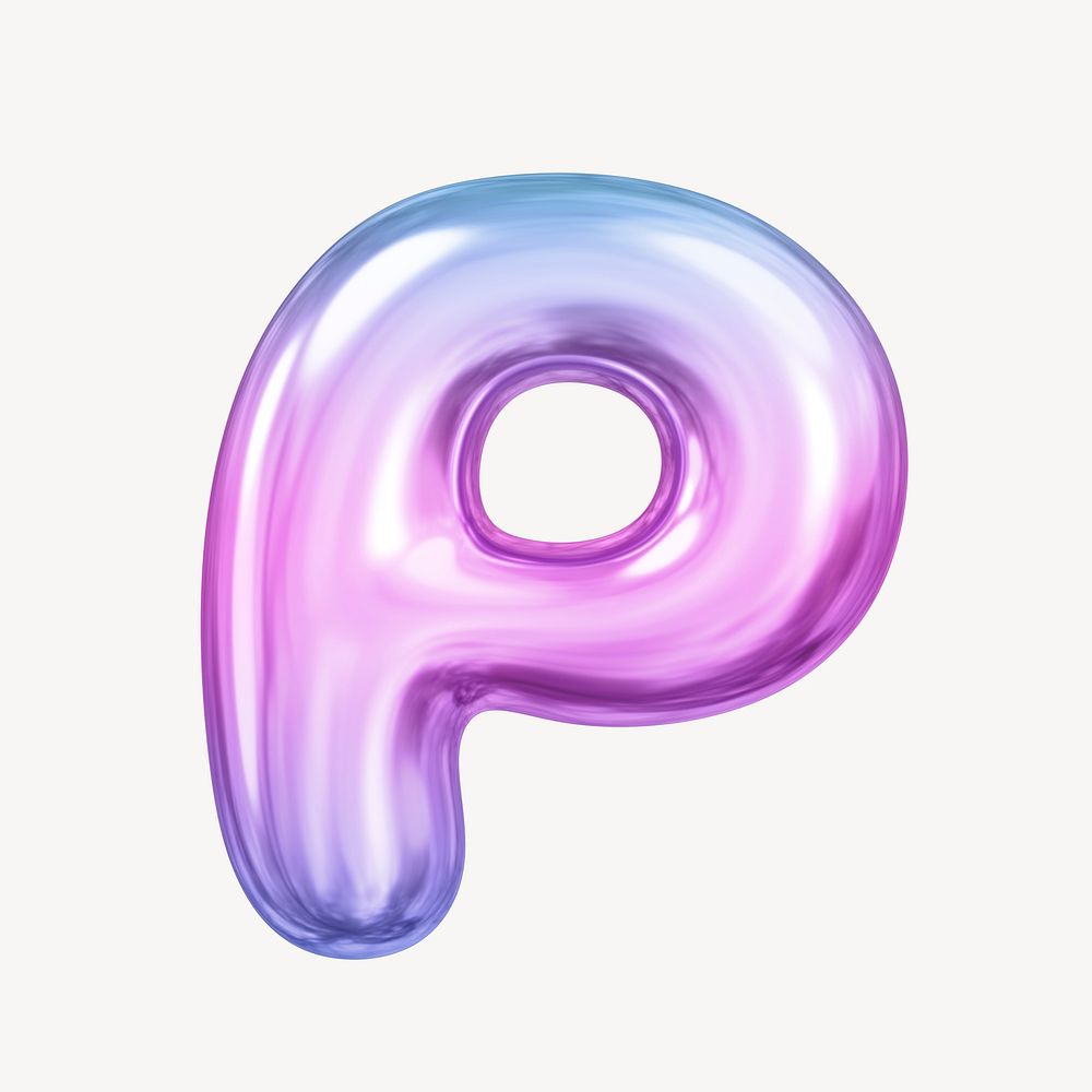 P letter, pink 3D gradient balloon English alphabet