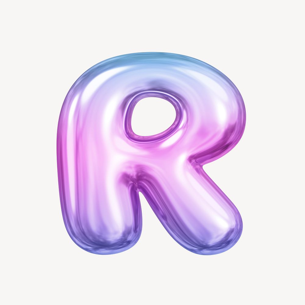 R letter, pink 3D gradient balloon English alphabet