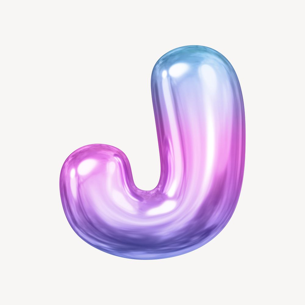 J letter, pink 3D gradient balloon English alphabet