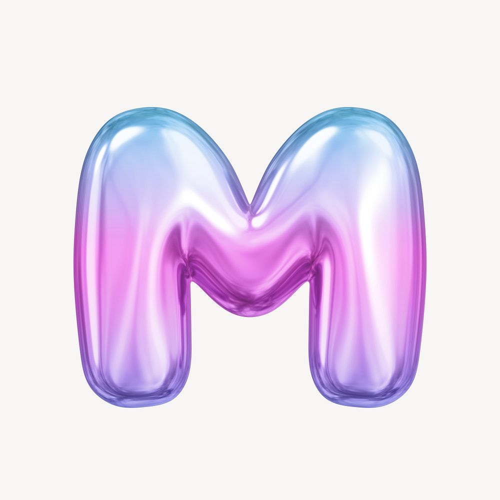 M letter, pink 3D gradient balloon English alphabet