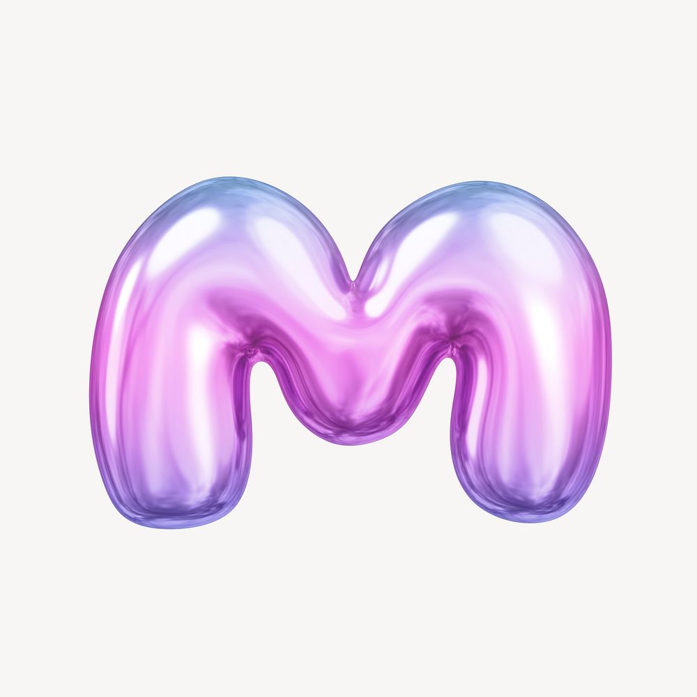M letter, pink 3D gradient balloon English alphabet