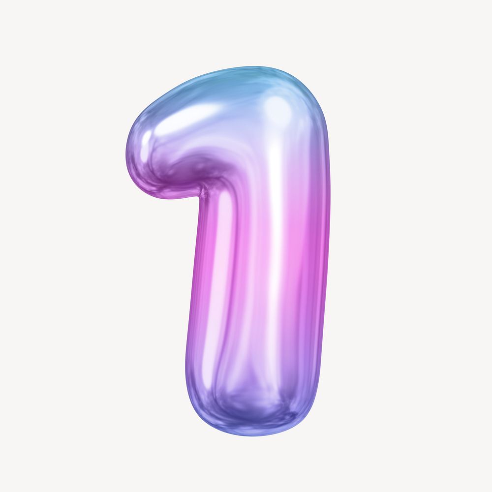 1 number one, pink 3D gradient balloon design