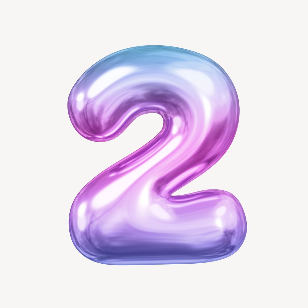 2 number two, pink 3D gradient balloon design