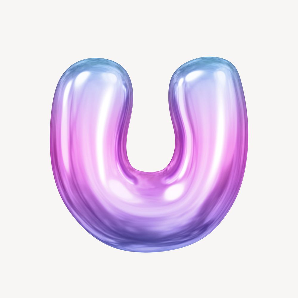 U letter, pink 3D gradient balloon English alphabet