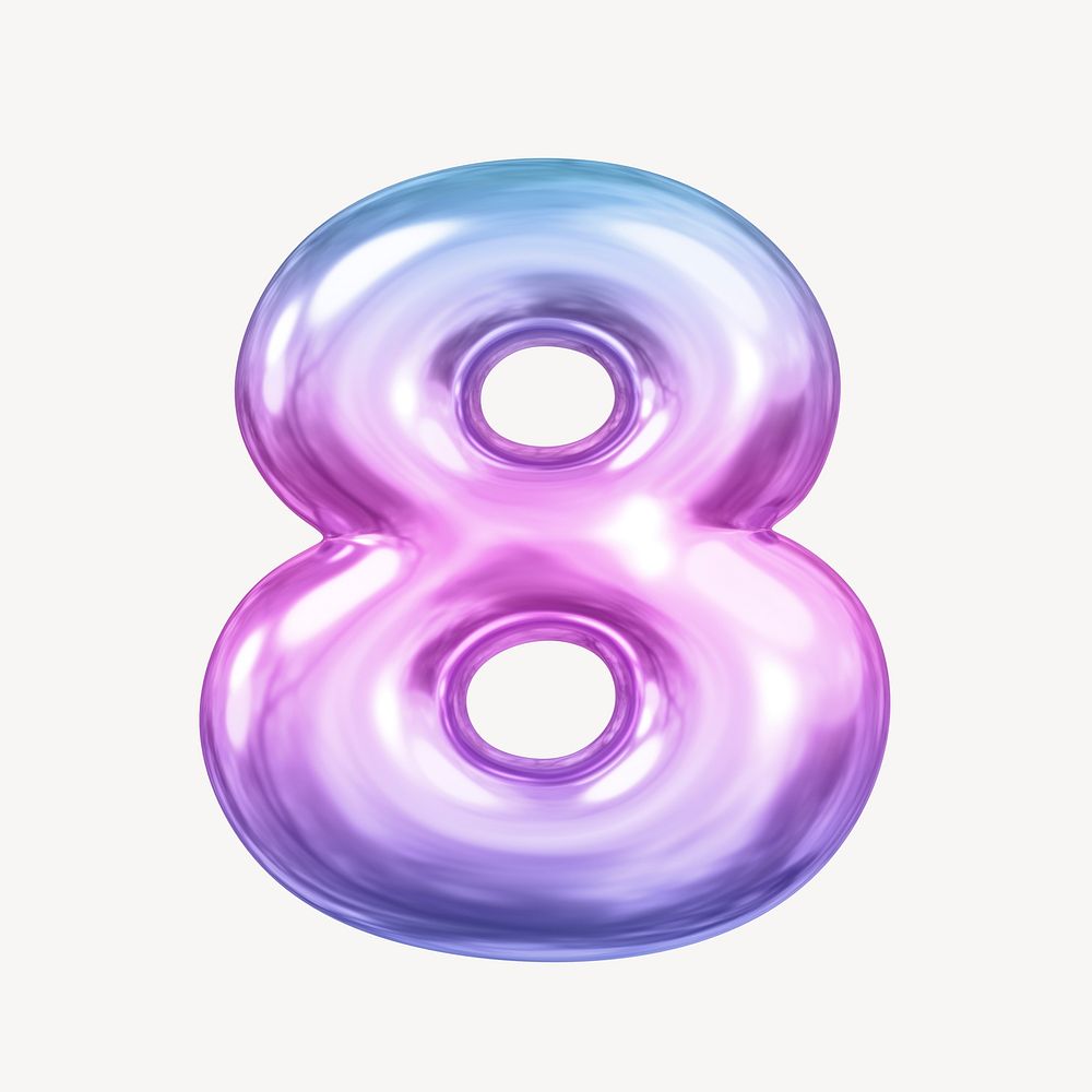 8 number eight, pink 3D gradient balloon design