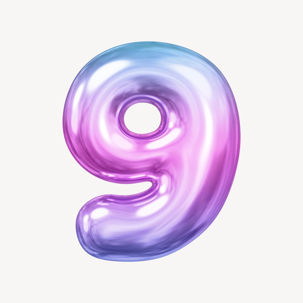 9 number nine, pink 3D gradient balloon design