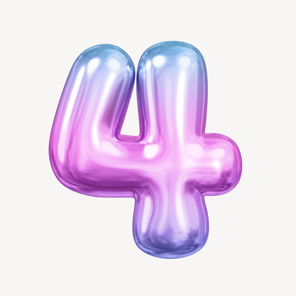 4 number four, pink 3D gradient balloon design