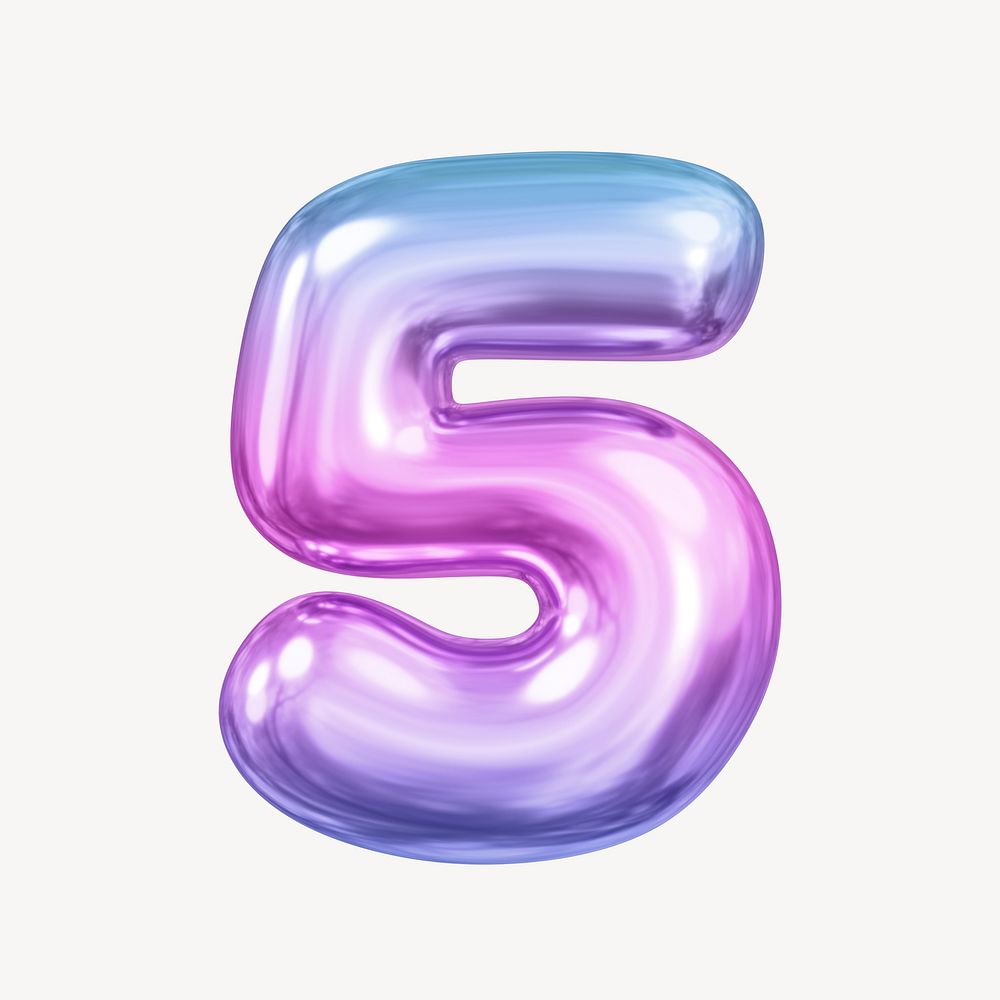 5 number five, pink 3D gradient balloon design