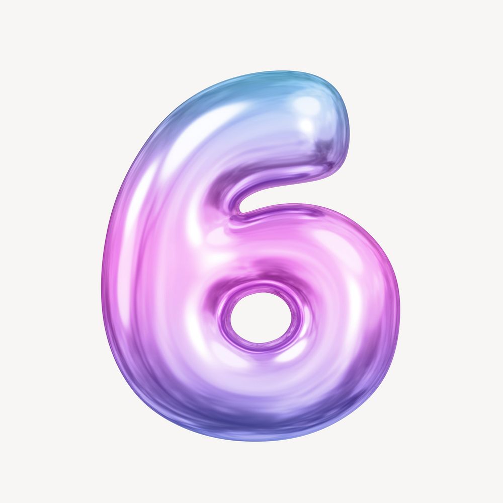 6 number six, pink 3D gradient balloon design