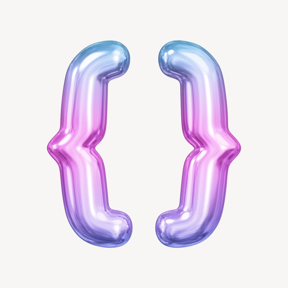 Curly brackets symbol, pink 3D gradient balloon design