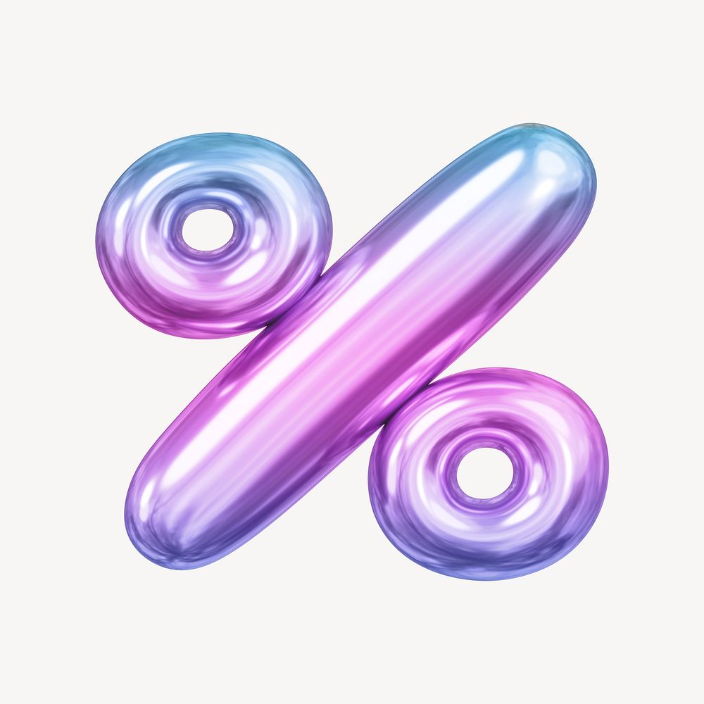 Percent sign symbol, pink 3D gradient balloon design