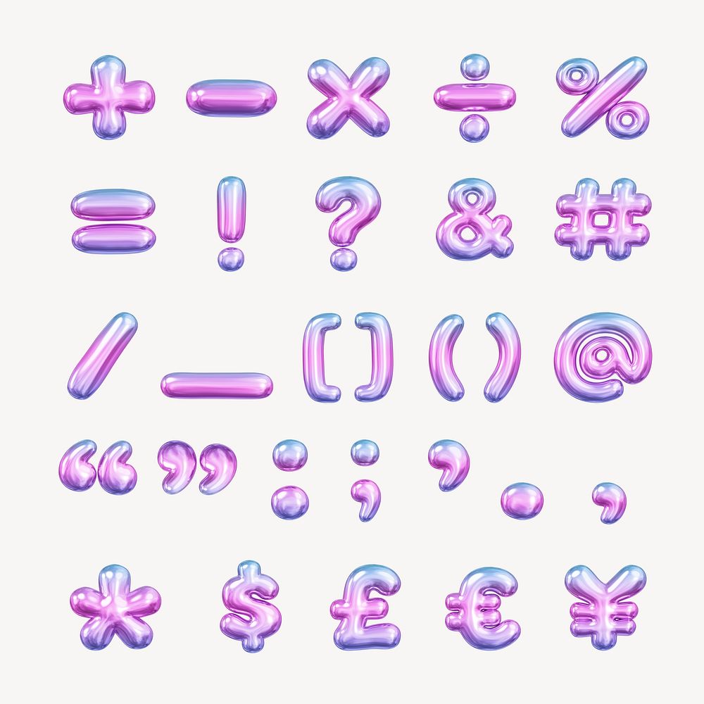 3D symbols, pink gradient balloon set