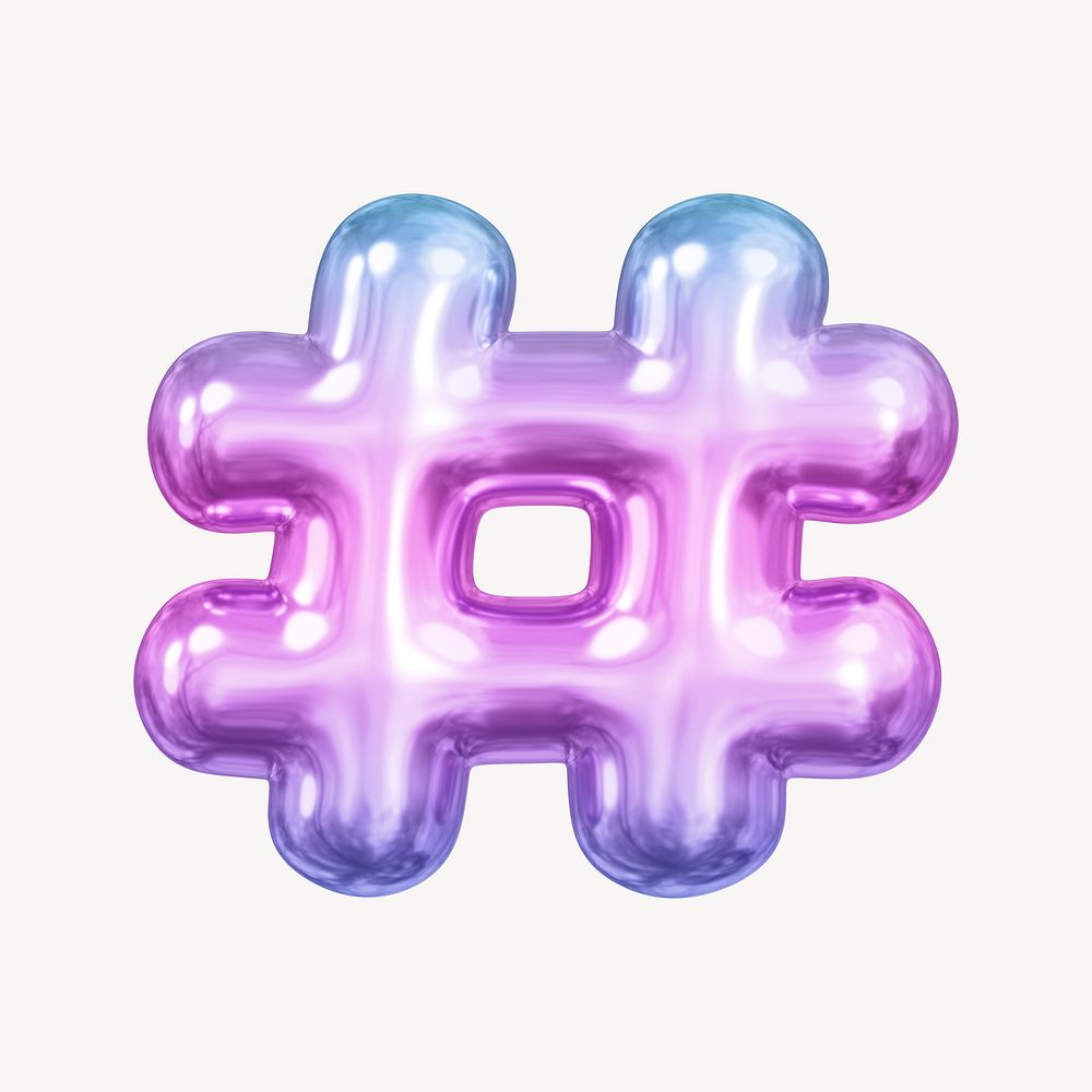 Hashtag symbol, pink 3D gradient balloon design