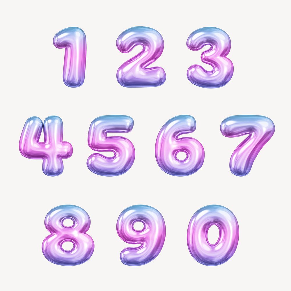3D numbers, pink gradient balloon set