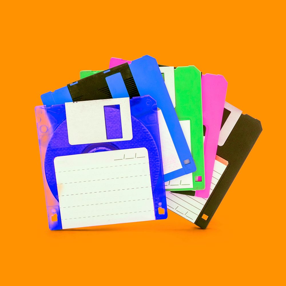 Floppy disks collage element, colorful design  psd