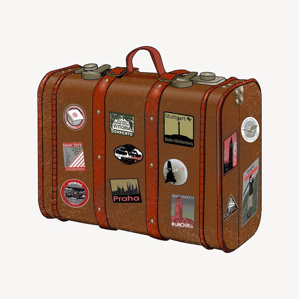 Vintage luggage collage element, bag illustration psd