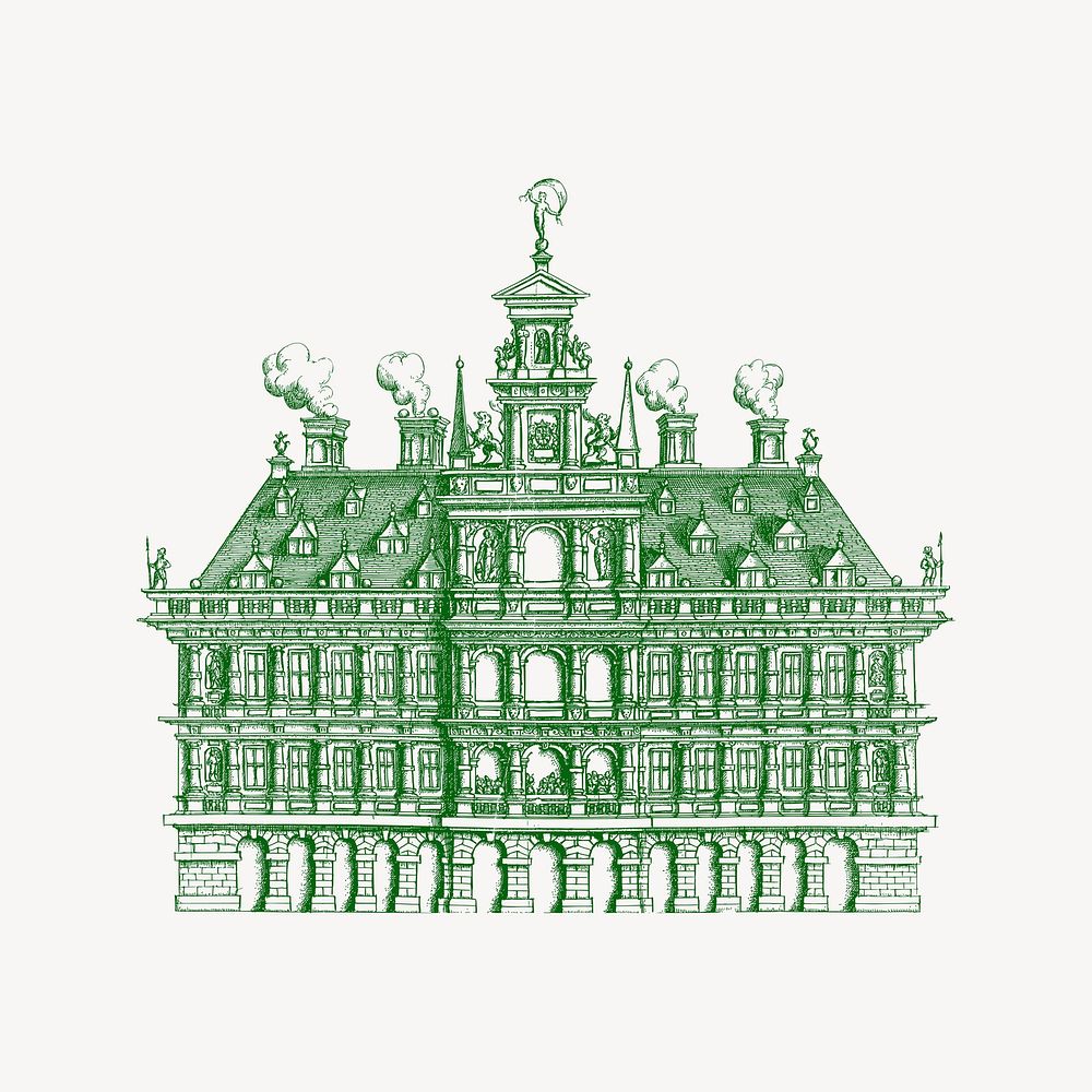 Palace building collage element, vintage illustration vector