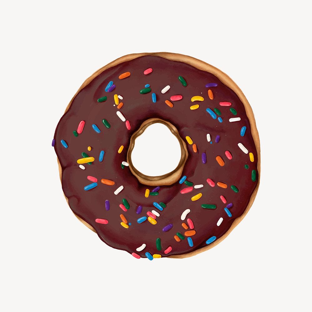 Sprinkled chocolate donut, aesthetic dessert illustration vector