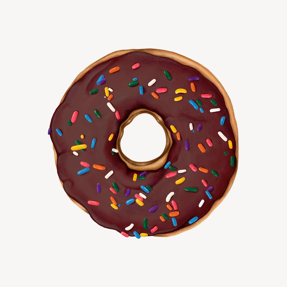 Sprinkled chocolate donut, aesthetic dessert illustration