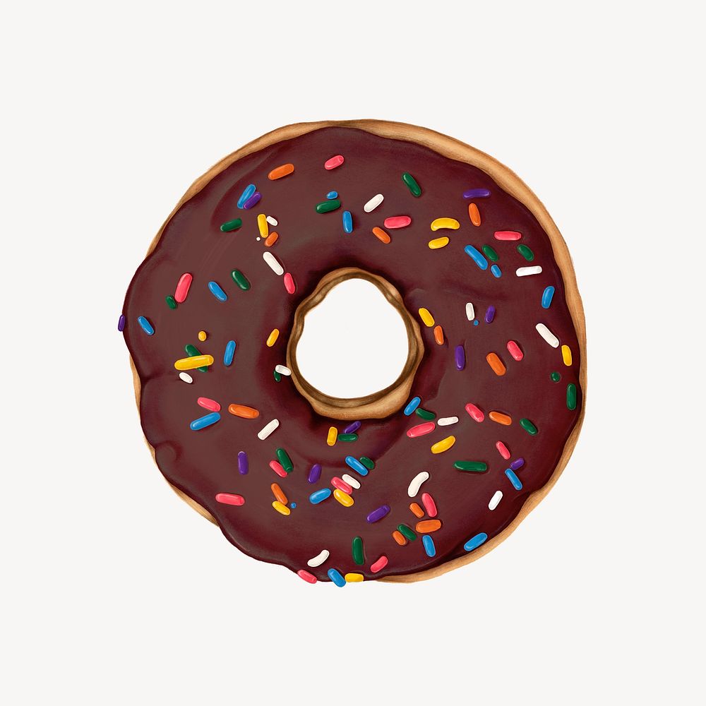 Sprinkled chocolate donut, aesthetic dessert illustration psd