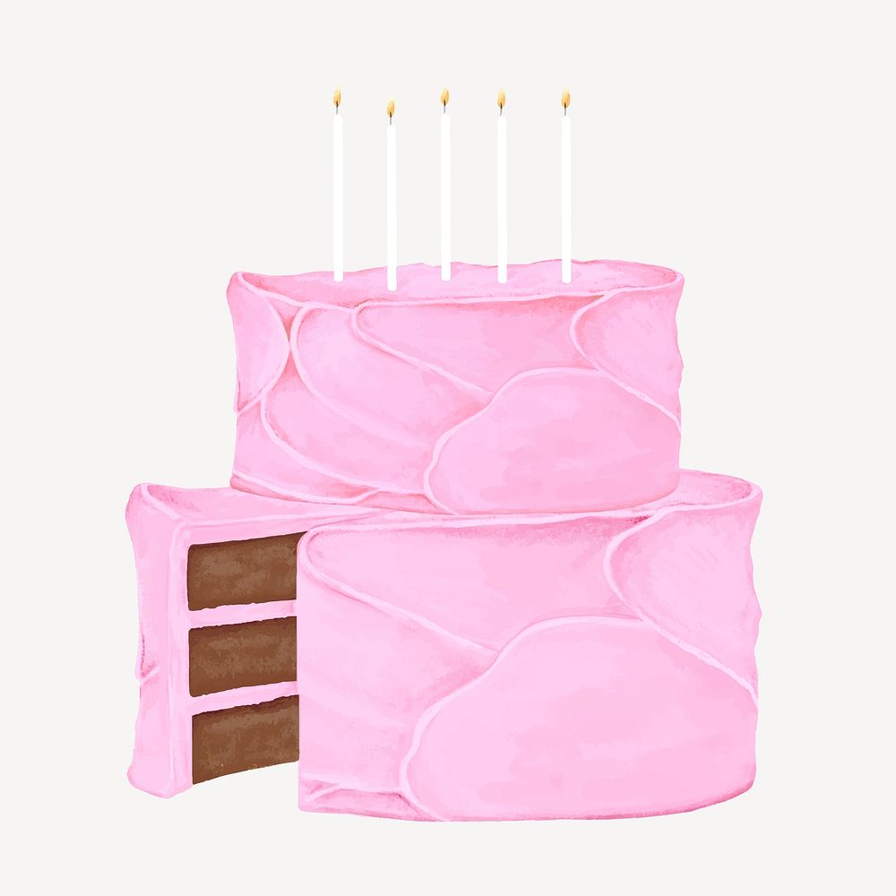 Pink birthday cake, dessert illustration vector