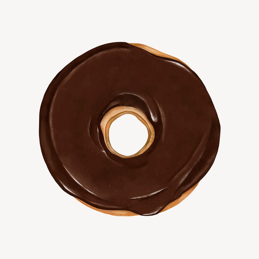 Chocolate glazed donut, aesthetic dessert illustration vector