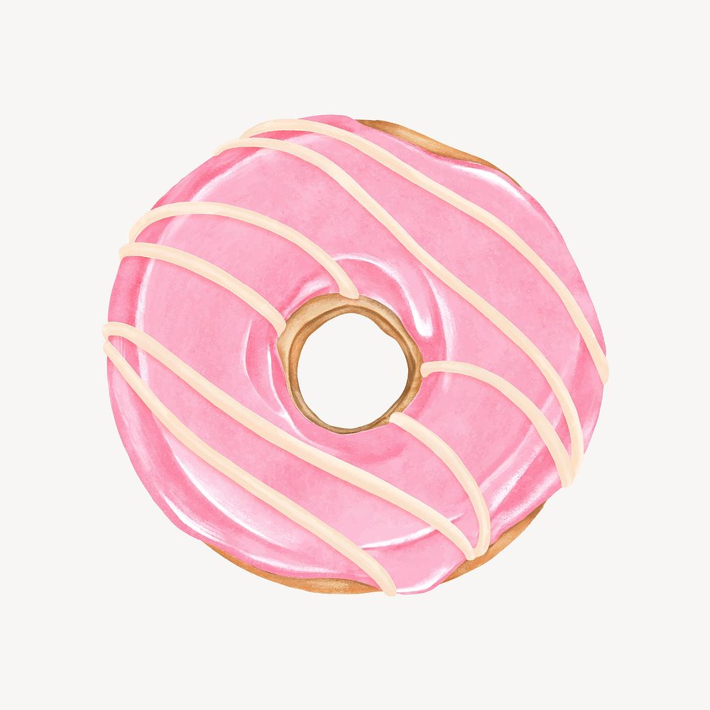 Strawberry donut, aesthetic dessert illustration vector