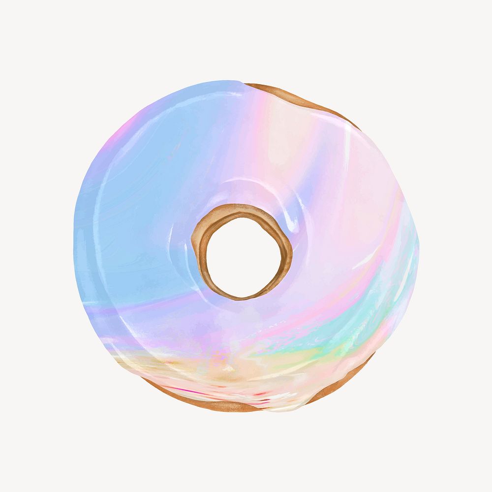 Holographic glazed donut, aesthetic dessert illustration vector