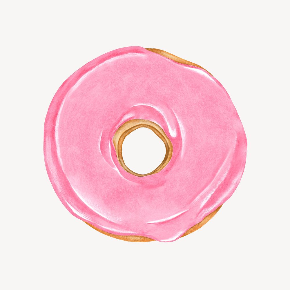 Strawberry glazed donut, aesthetic dessert illustration psd