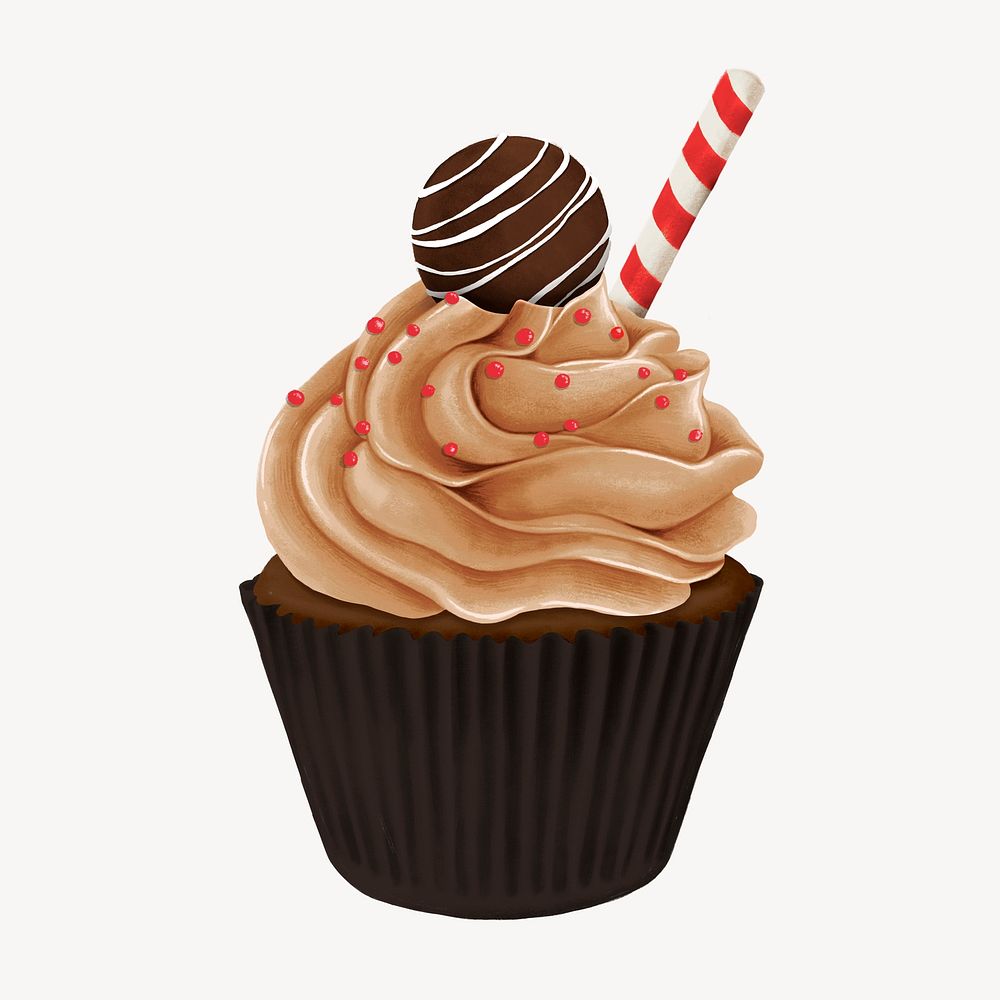 Chocolate cupcake, delicious bakery dessert illustration psd