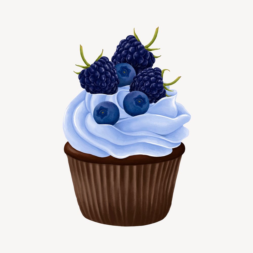 Blueberry cupcake, delicious bakery dessert illustration vector
