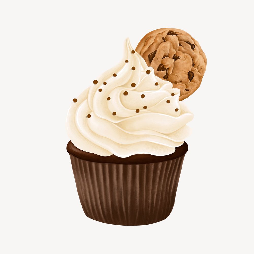 Cookie cupcake, delicious bakery dessert illustration