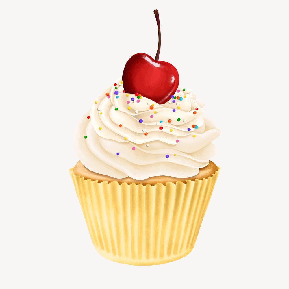 Cherry cupcake, delicious bakery dessert illustration vector